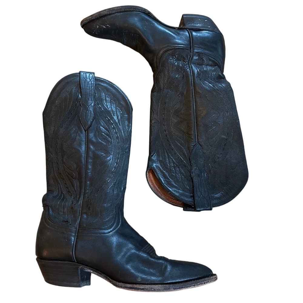 Larry Mahan El Paso Black Leather Western Cowboy Women's 6.5